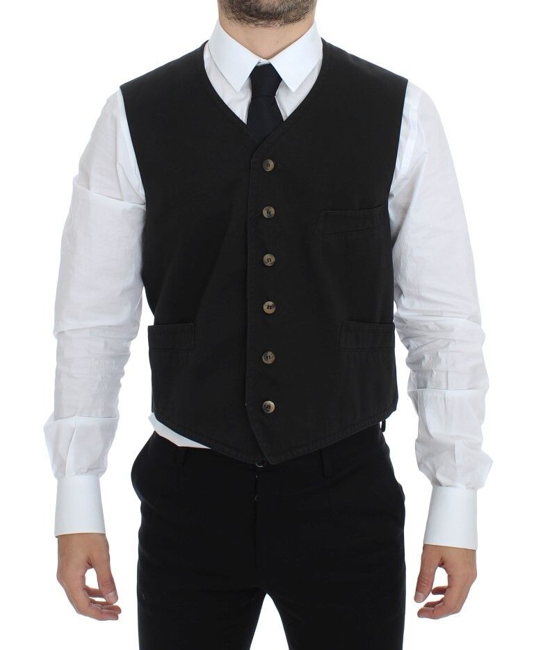  - Elegant Black Cotton Blend Dress Vest