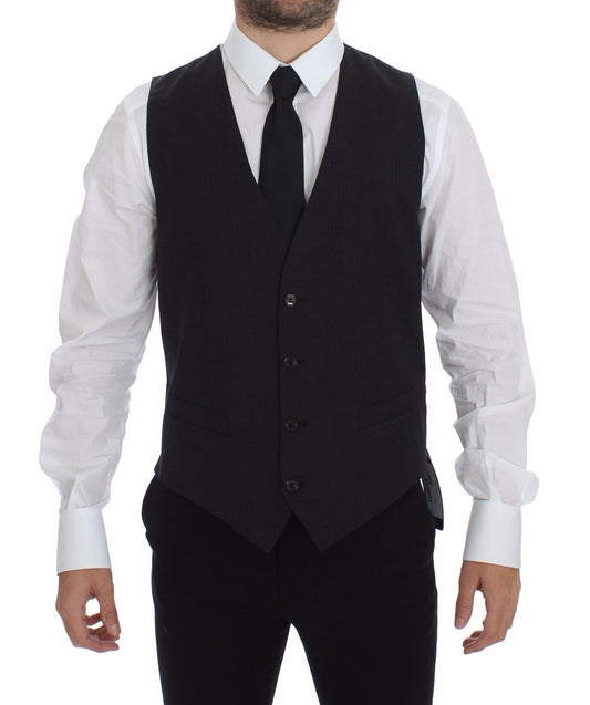  - Sleek Gray Wool Dress Vest