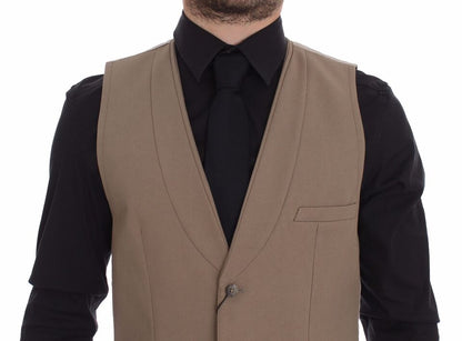  - Elegant Beige Cotton Dress Vest – Slim Fit