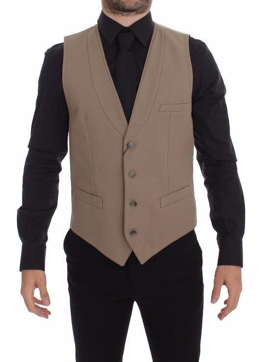  - Elegant Beige Cotton Dress Vest – Slim Fit