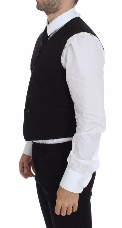  - Elegant Black Cotton Blend Dress Vest