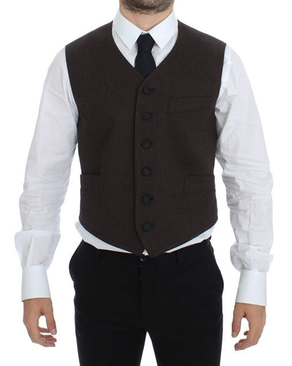  - Elegant Brown Cotton Blend Dress Vest