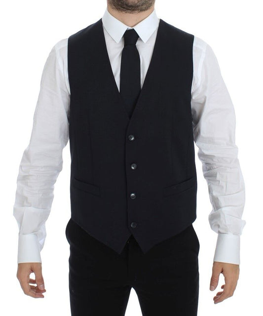  - Elegant Gray Striped Wool-Silk Dress Vest