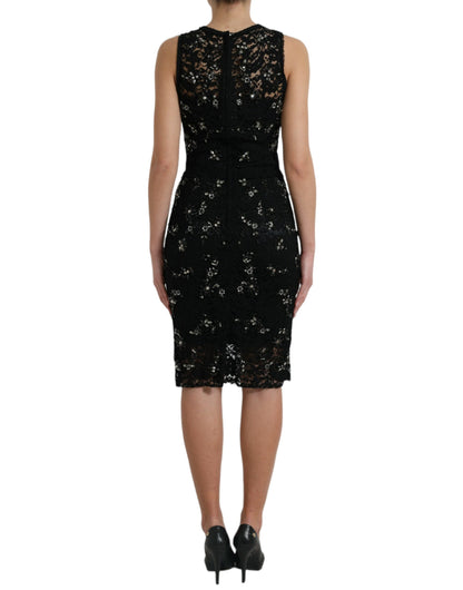  - Exquisite Black Floral Lace Crystal Sheath Dress