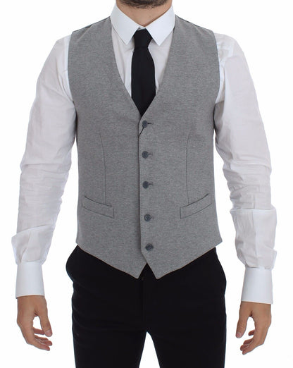  - Elegant Gray Cotton Stretch Dress Vest