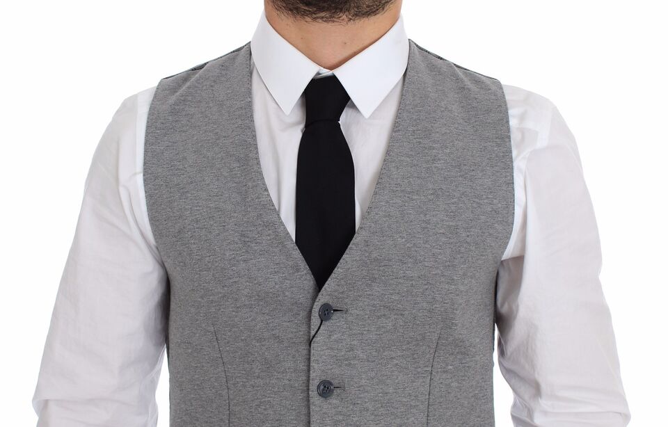  - Elegant Gray Cotton Stretch Dress Vest