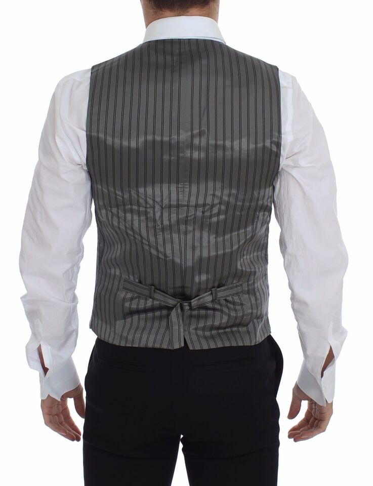  - Elegant Gray Cotton Stretch Dress Vest