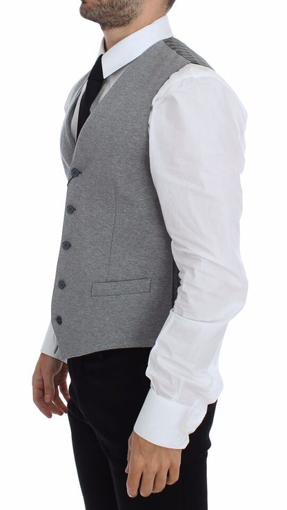  - Elegant Gray Cotton Stretch Dress Vest