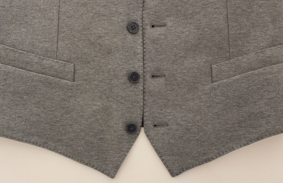  - Elegant Gray Cotton Stretch Dress Vest