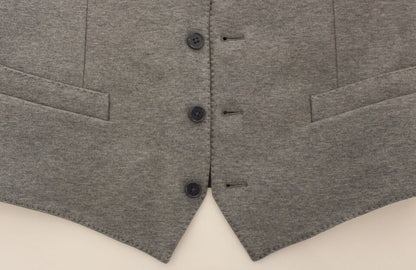  - Elegant Gray Cotton Stretch Dress Vest