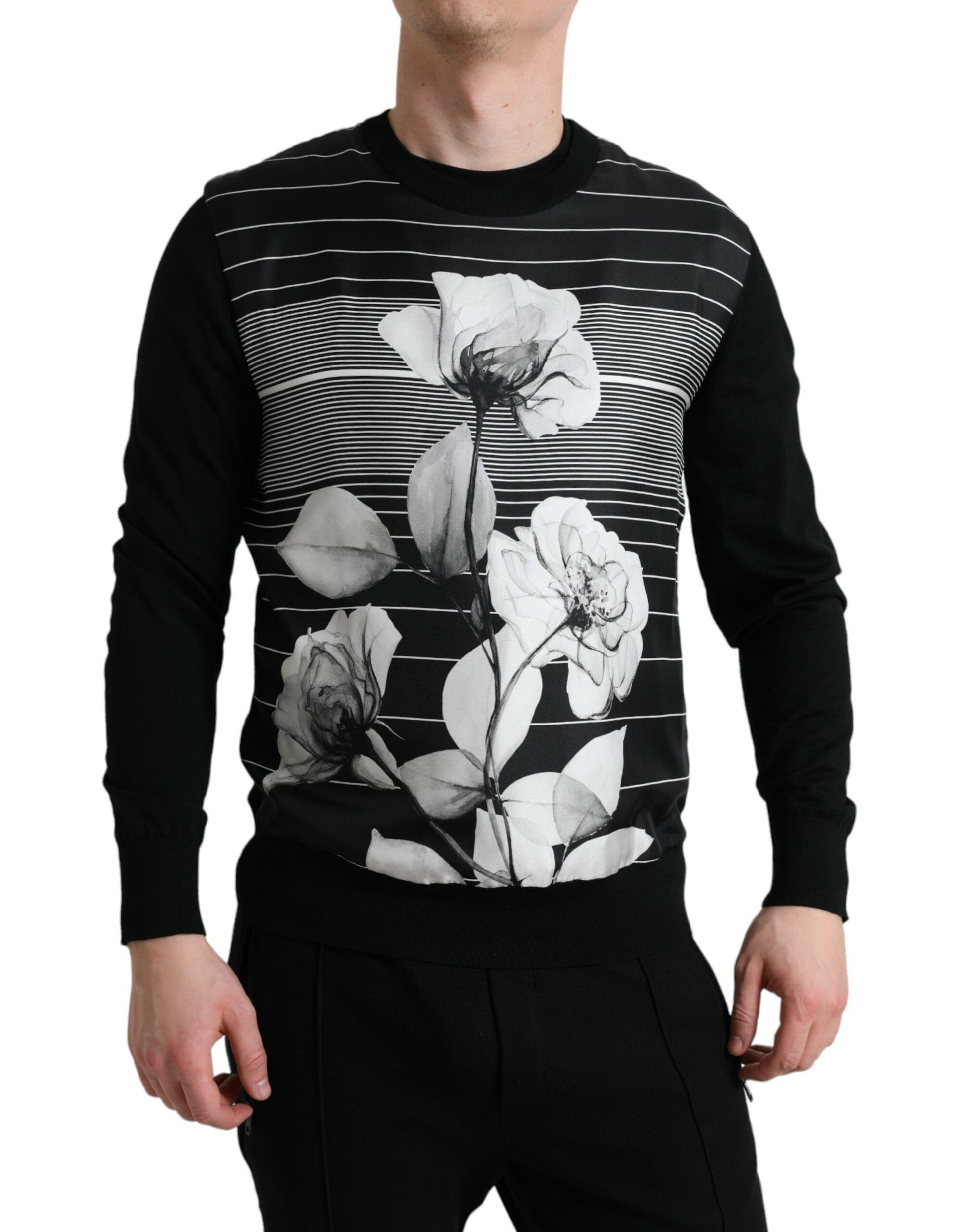 Elegant Floral Print Crew Neck Sweater