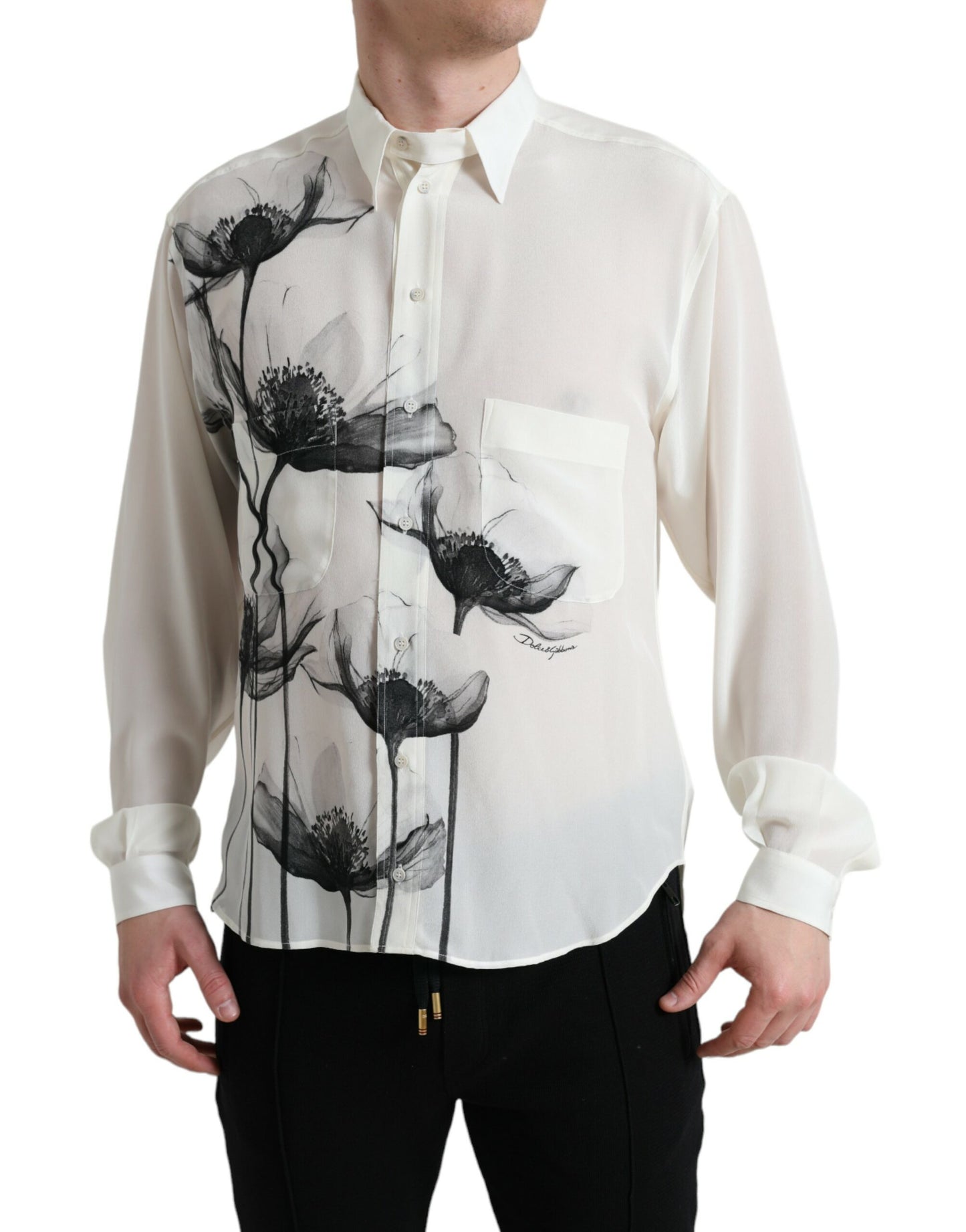  - Elegant Floral Silk Dress Shirt