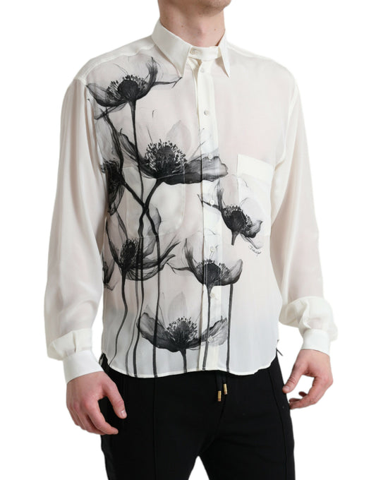  - Elegant Floral Silk Dress Shirt