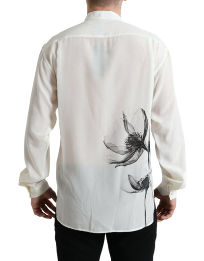  - Elegant Floral Silk Dress Shirt