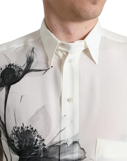  - Elegant Floral Silk Dress Shirt