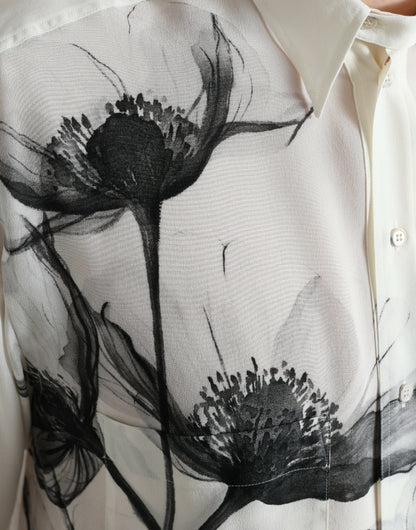  - Elegant Floral Silk Dress Shirt