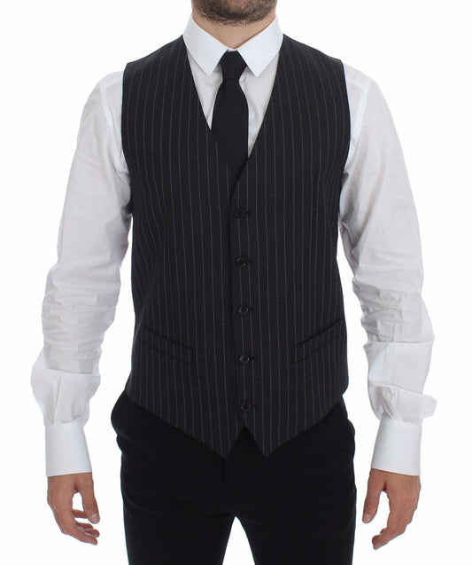  - Elegant Gray Striped Dress Vest