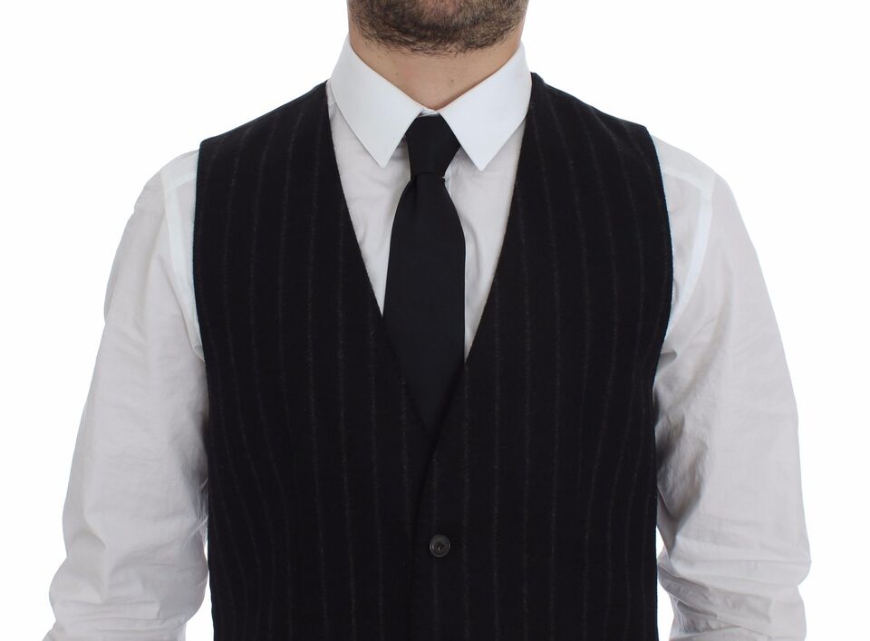  - Elegant Black Striped Single Breasted Dress Vest