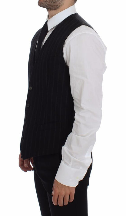  - Elegant Black Striped Single Breasted Dress Vest