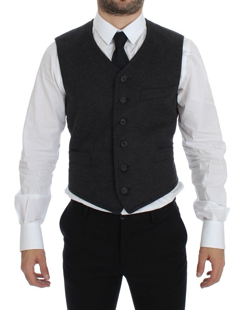  - Elegant Gray Wool Blend Dress Vest