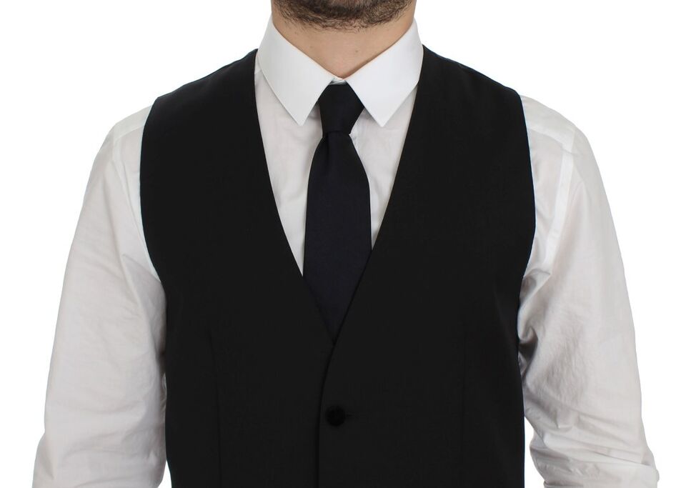  - Elegant Black Wool Formal Dress Vest