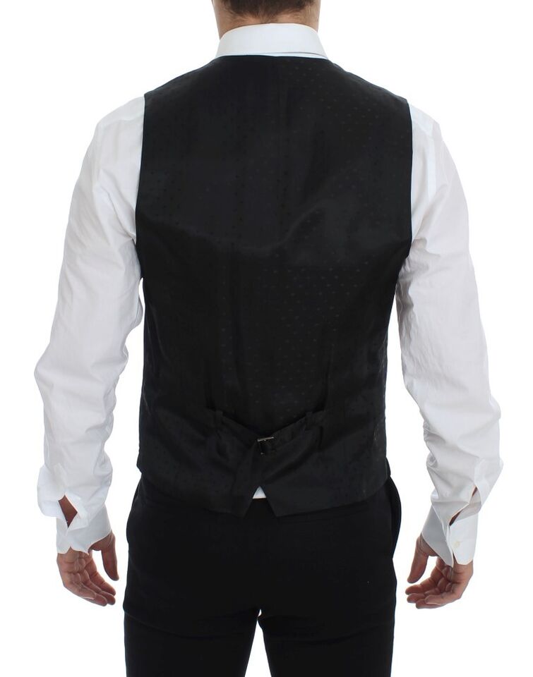  - Elegant Black Wool Formal Dress Vest