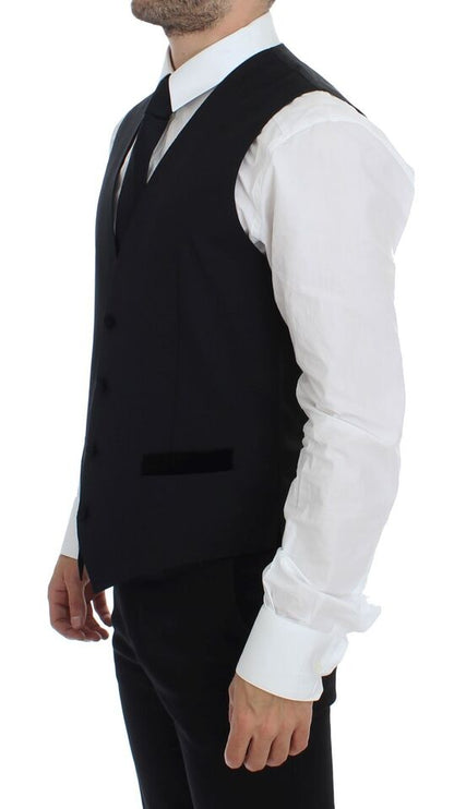  - Elegant Black Wool Formal Dress Vest