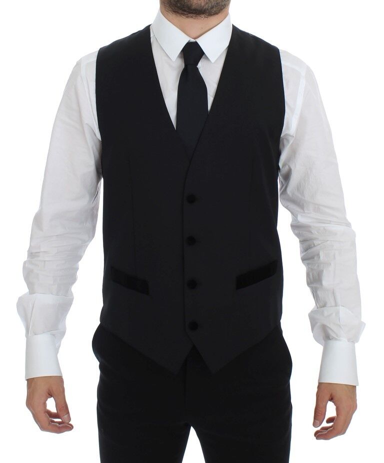  - Elegant Black Wool Formal Dress Vest