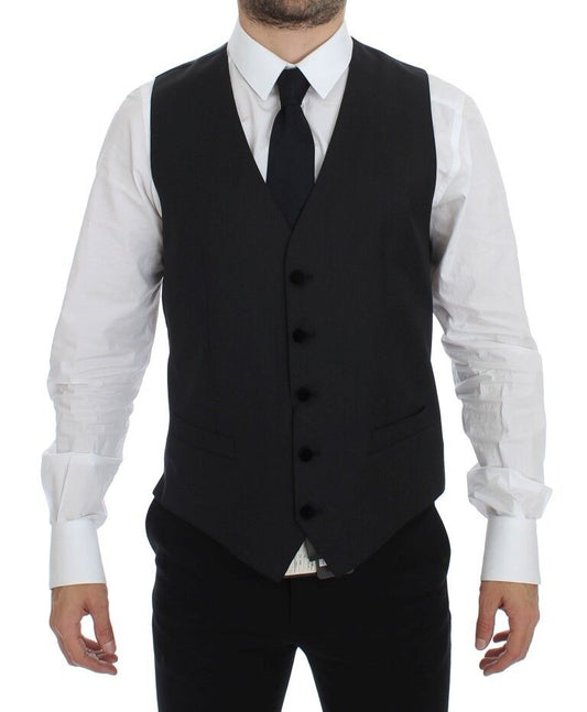  - Elegant Gray Wool Dress Vest