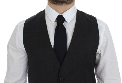  - Elegant Gray Wool Formal Dress Vest