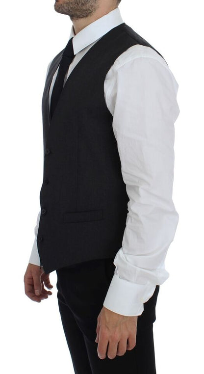  - Elegant Gray Wool Formal Dress Vest