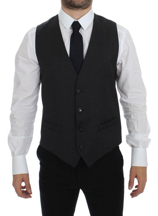  - Elegant Gray Wool Formal Dress Vest