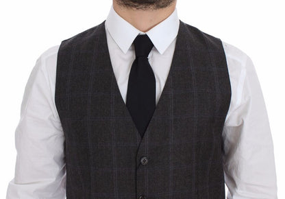  - Elegant Checkered Wool Dress Vest