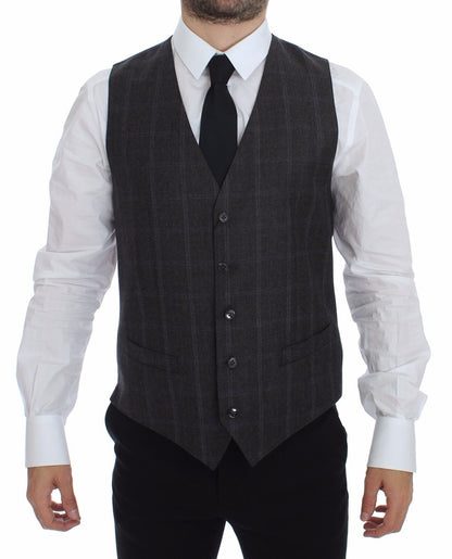  - Elegant Checkered Wool Dress Vest