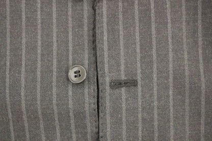  - Elegant Gray Striped Wool Dress Vest