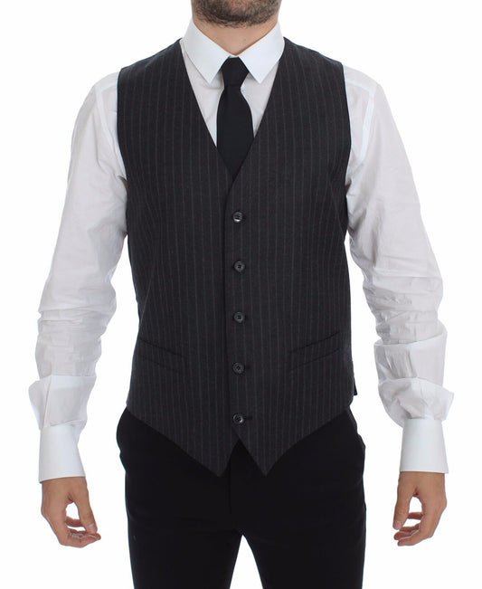  - Elegant Gray Striped Dress Vest