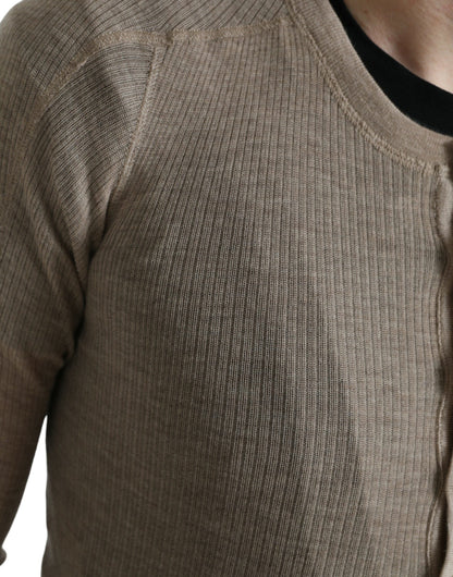  - Elegant Beige Henley Cashmere Sweater