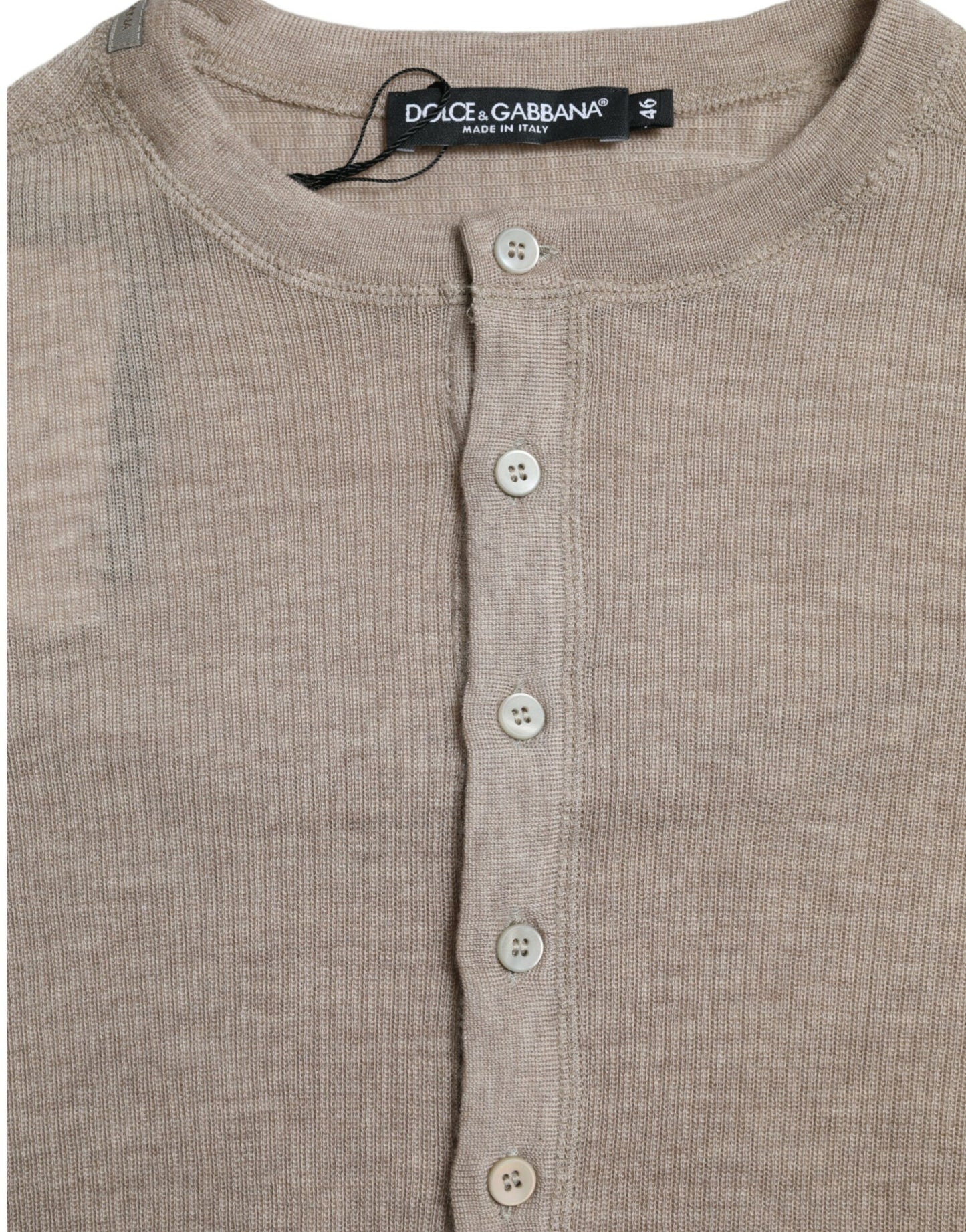  - Elegant Beige Henley Cashmere Sweater