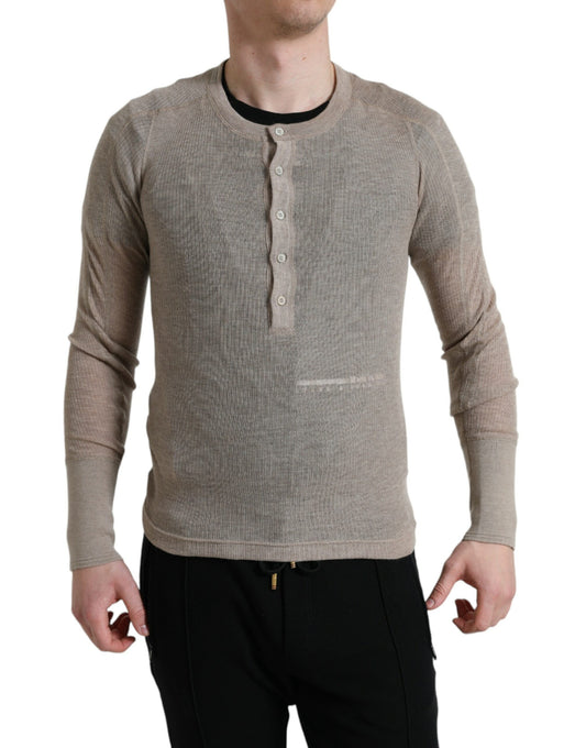  - Elegant Beige Henley Cashmere Sweater