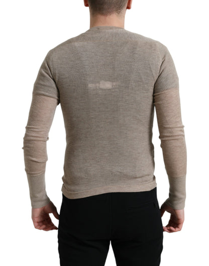  - Elegant Beige Henley Cashmere Sweater