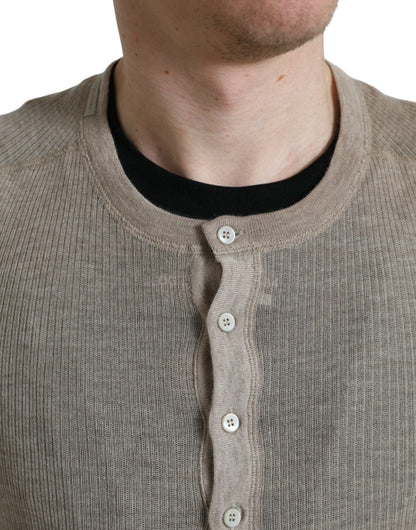  - Elegant Beige Henley Cashmere Sweater