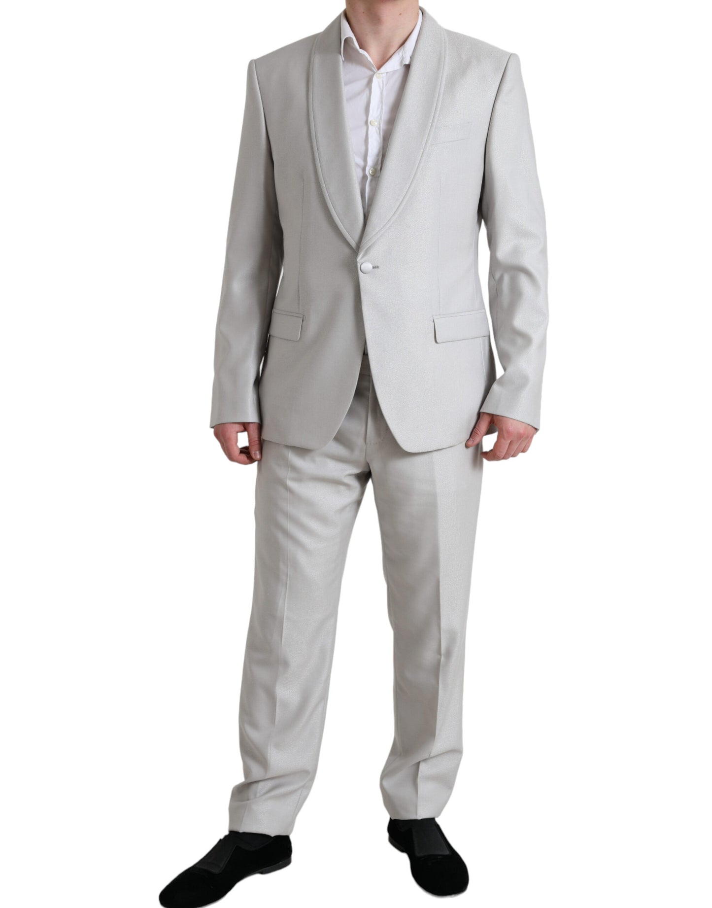  - Elegant Silver Slim Fit Wool-Silk Suit