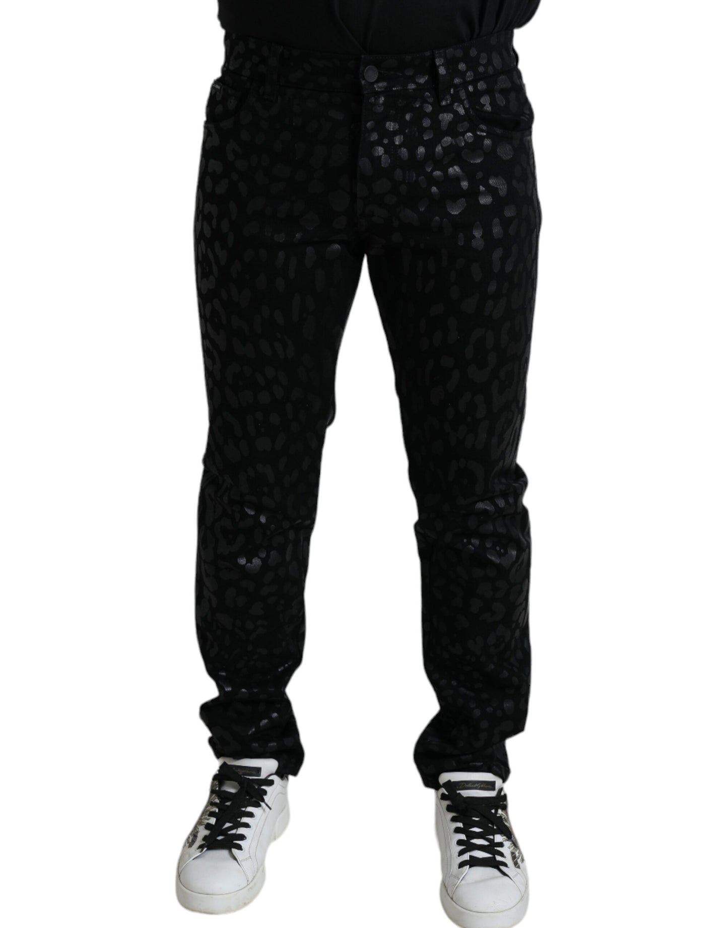  - Exquisite Slim-fit Patterned Black Jeans