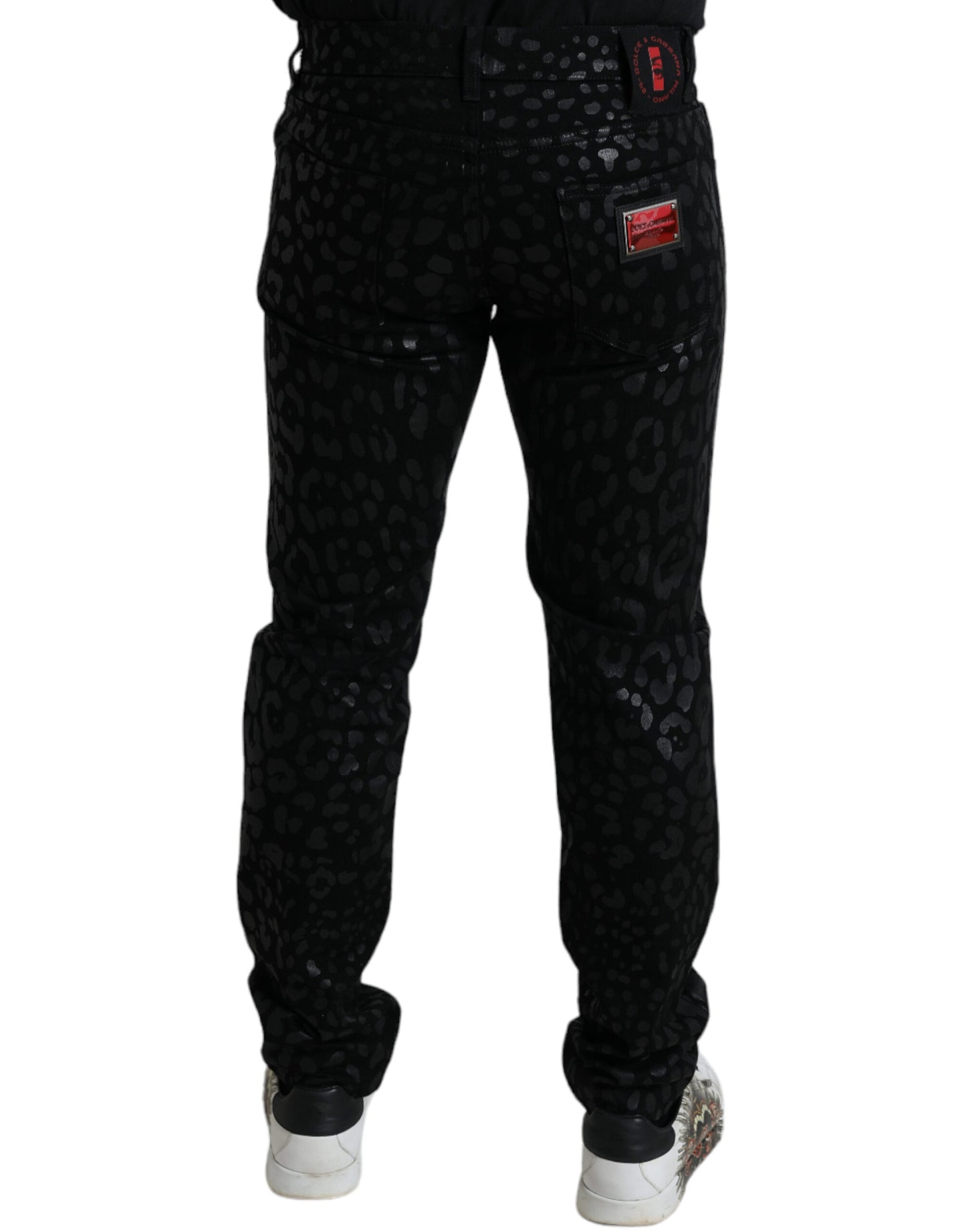  - Exquisite Slim-fit Patterned Black Jeans