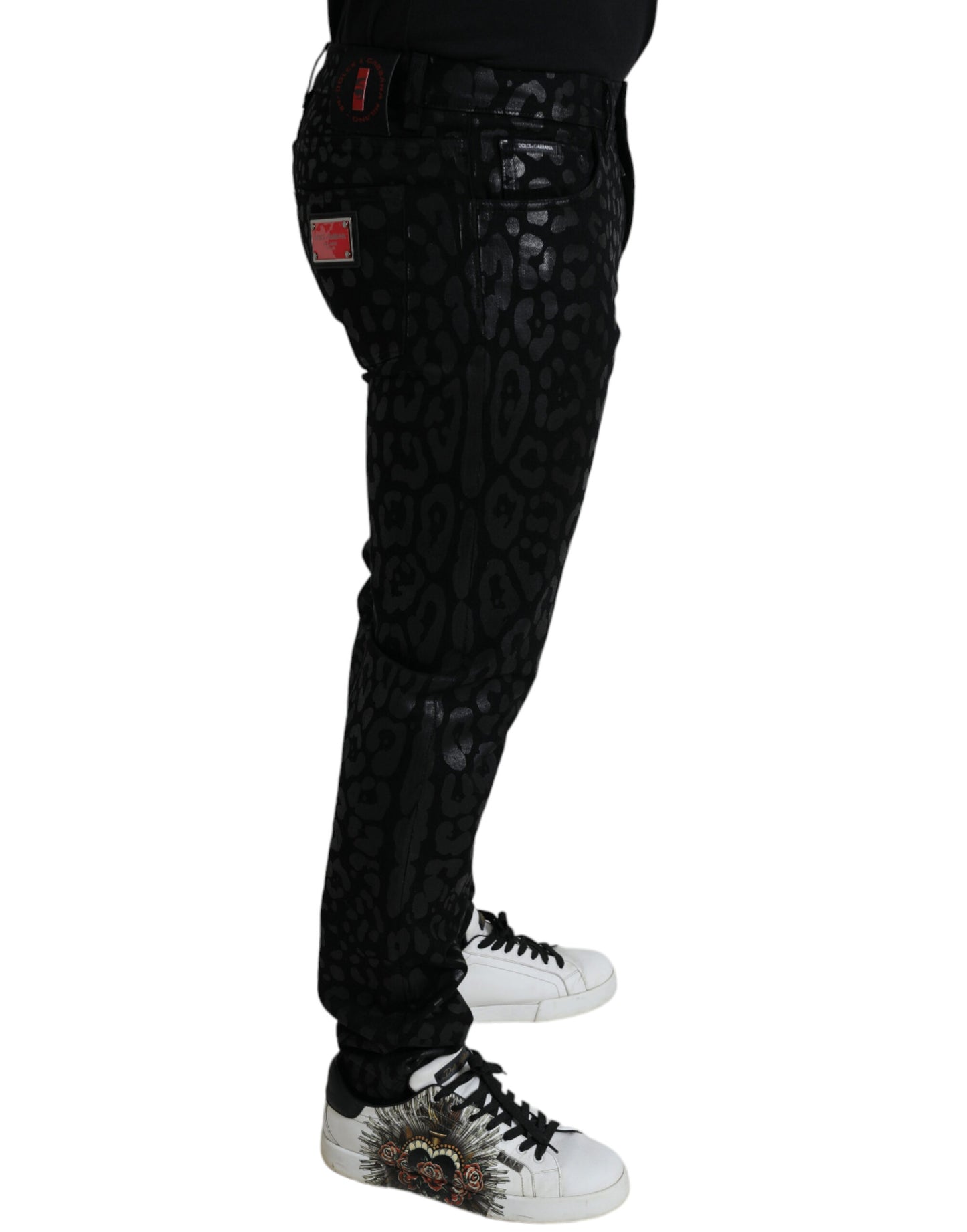  - Exquisite Slim-fit Patterned Black Jeans