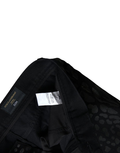  - Exquisite Slim-fit Patterned Black Jeans