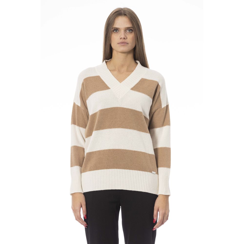 Beige Striped Cashmere Sweater