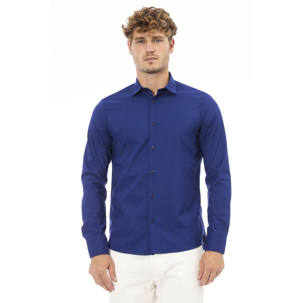  - Blue Polyester Men Shirt