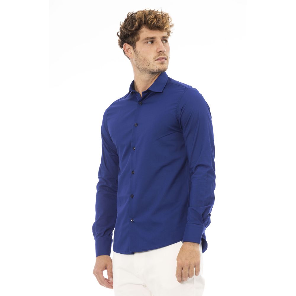  - Blue Polyester Men Shirt