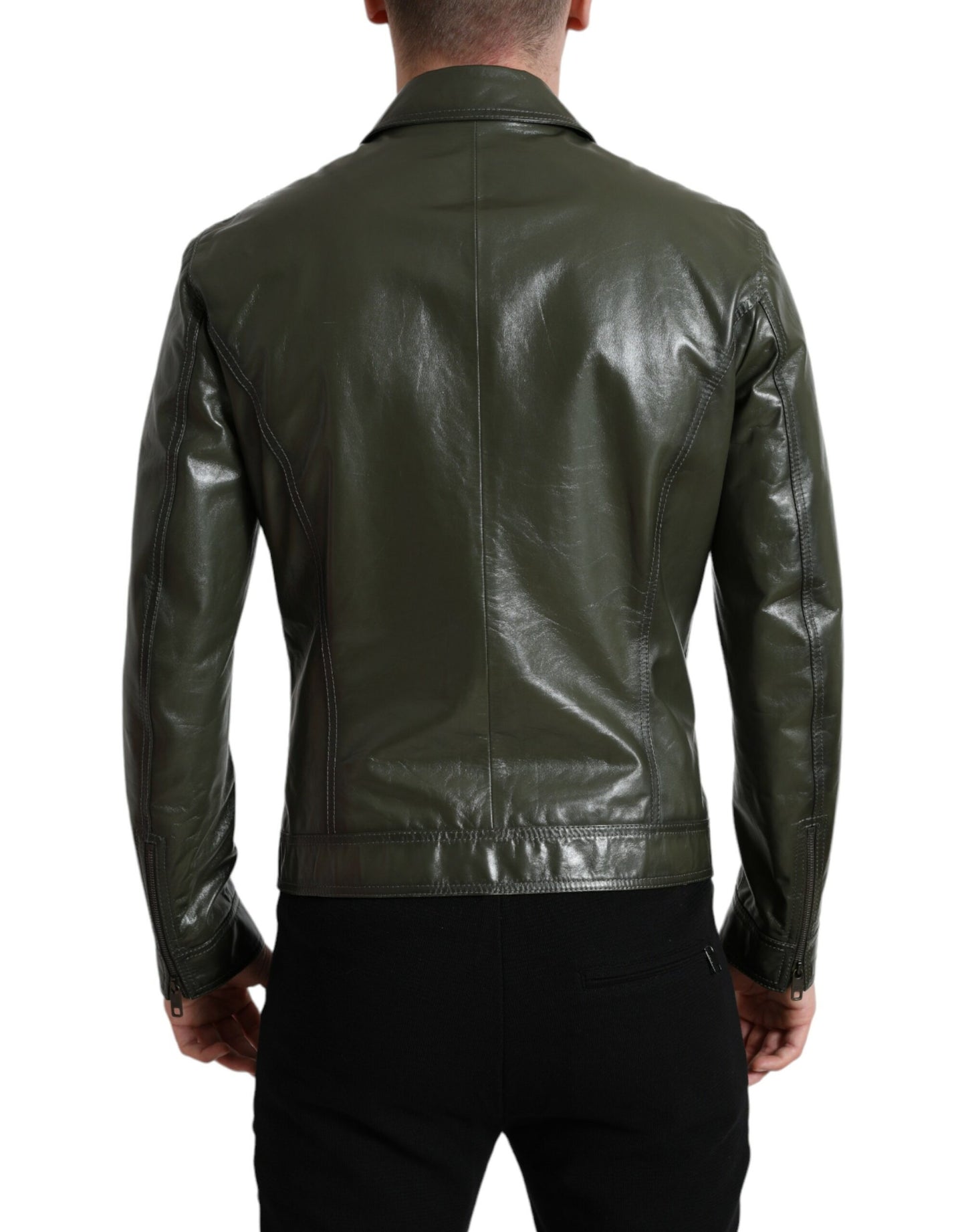  - Emerald Elegance Leather Biker Jacket